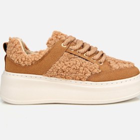 Resim Yaya by Hotiç Kadın Taba Kürklü Bağcıklı Platform Spor Ayakkabı 