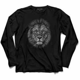 Resim Kendim Seçtim Lion Aslan Kafa Head Silüet Arslan Uzun Kollu Tişört Baskılı Çocuk T-shirt 