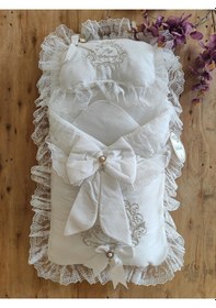 Resim 3'lü Erkek Bebek Alt Açma Minderi Kundaklı Yastıklı Dantelli Yenidoğan Organizer Bebek Yatağı 