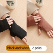 Resim 2 Çift Kadınlar İçin Polar Astarlı Sıcak Yarım Parmaklı Eldiven - Sonbahar, Kış Sporları ve Ofis Kullanımı için Günlük Giyim 