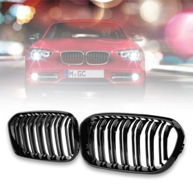 Resim Bmw 1 Serisi F20-F21 2015- İçin Uyumlu M Böbrek Çift Çizgi Panjur Piano Black 
