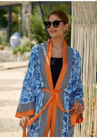 Resim Mayovera Kimono - Mavi Çiçekler Tasarım Çok Renkli 