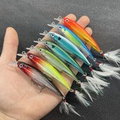 Resim 1 adet 3D Biyonik Yapay Tüy Kanca Batan Minnow Balıkçılık Yemi ile Lazer Gözler, Üçlü Kanca Yapay Sert Yem Açık Hava Balıkçılığı için 