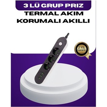 Usb Yuvalı Anahtarlı Üçlü Priz 2 Metre Kablolu