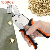 Resim Deri Kanvas Delme Pense Seti, 100/200 Adet 6/10mm Metal Halkalı Tam Göz Delici Kit - DIY Branda, Suni Deri ve Su Geçirmez Kumaş Projeleri için Temel Dikiş ve El İşi Malzemeleri, Hava Delikli Perçin Kurulum Aracı, Göz Delici 