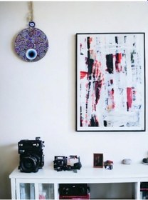 Resim Mandala Desen Mavi Mor Nazar Boncuklu Füzyon Cam El İşçiliği 12 C 