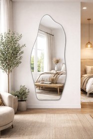 Resim Safir Asimetrik Boy ve Yatay Dekor Aynası - 89 x 41 Cm / Gün Işığı LED ve Çerçevesiz 