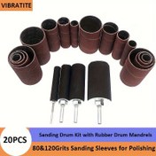 Resim 20 Parça Zımpara Tambur Seti, Orta Zımparalı Kauçuk Mandrelli Zımpara Çuvalı Kit, Çeşitli Amaçlı, Ahşap İşleme ve Ev İyileştirme Aletleri için Parlatma 
