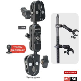 Resim Knmaster MC160 – 360° Ayarlanabilir Motosiklet Çift Yengeç Kelepçeli (Double Clamp) Aksiyon Kamera Destek Aparatı (22 cm) 
