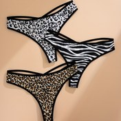 Resim 3-Pack Kadın Düşük Bel Thong Külot - Seksi V-Kesim Leopar Desenli, Kaymaz Tutuş, Düşük Bel İç Çamaşırı Günlük ve Özel Günler İçin - Cesur Hayvan Desenli (Siyah/Beyaz/Beyaz) - Seksi İç Çamaşırı Temelleri, Rahat İç Çamaşırı, Vcut Tasarımı, Kontrast Trim Detay, Şık İç Çamaşırı, Yumuşak Kumaş, Kadınlar 