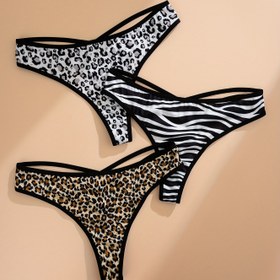 Resim 3-Pack Kadın Düşük Bel Thong Külot - Seksi V-Kesim Leopar Desenli, Kaymaz Tutuş, Düşük Bel İç Çamaşırı Günlük ve Özel Günler İçin - Cesur Hayvan Desenli (Siyah/Beyaz/Beyaz) - Seksi İç Çamaşırı Temelleri, Rahat İç Çamaşırı, Vcut Tasarımı, Kontrast Trim Detay, Şık İç Çamaşırı, Yumuşak Kumaş, Kadınlar 