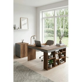 Resim Robin Home Boston Kitaplık Raflı L Ofis Çalışma Masası ve Keson Etajer 3 Çekmeceli Barok-Antrasit 