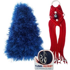 Resim Araç Mavi Vites Körüğü Püskülü & Kırmızı Makrome Egsoz Püskülü 