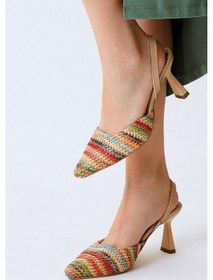 Resim Maddy Çok Renkli Örgü Detaylı Sivri Burunlu Topuklu Sandalet 001 