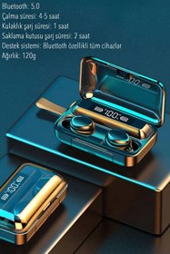 Resim Nikadu Akıllı Saat Plus Dokunmatik Powerbank Özellikli F9 Kablosuz Bluetooth Kulaklık Ikili Ios Android 