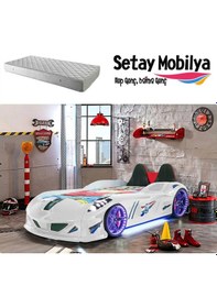 Resim Arabalı Yatak, Jaguar Koltuklu Full Ledli Arabalı Yatak - Beyaz 1 Adet Comfort Yatak 