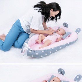 Resim Yatak Ve Ortopedik Yastik Gri Yildiz Ve Pembe 