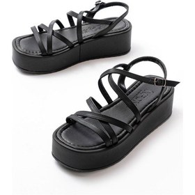 Resim 861-1029 Siyah Dolgu Kadın Sandalet Altın - Taba 