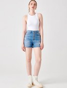 Resim Denim Trip Yüksek Bel Standart İndigo Kadın Denim Şort DTK336 Straight Fit Yüksek Bel Orta 