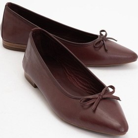 Resim Brıar Bordo Cilt Hakiki Deri Fiyonklu Sivri Burun Kadın Babet Ayakkabı Bordo 