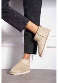 Resim Kadın Mini Süet Içi Tüylü Yüksek İnce Taban Kışlık Bot & Bootie Bej 