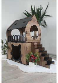 Resim Digitus Kedi Evi Teraslı İki Katlı Merdivenli 