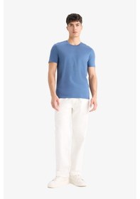 Resim DeFacto Slim Fit Dar Kesim Bisiklet Yaka Esnek Kumaş Kısa Kollu Tişört - E2635AX25SMIN233 