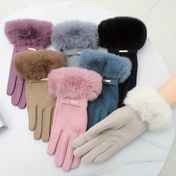 Resim 1 Çift Kadın Moda Örgü Tavşan Peluş Eldiven - Polyester %90 Spandex %10 Elastik Tam Parmak, Şenlikli Sıcak Dokunmatik Ekran, Dekoratif Düz Renk, Yıkanmayan Bakım 