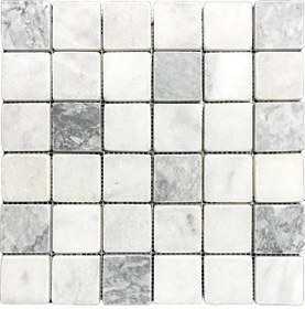 Resim Muğla Beyazı - Gri 5x5 Cm Eskitme Mermer Mozaik Duvar Zemin Mutfak Banyo 0,47m2 30,5cm X 30,5 Cm 