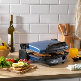 Resim Schafer Contempo Mavi Tost Makinesi 1750 W Yanmaz Yapışmaz Kaplama ve Çift Taraflı Plaka Özelliği 