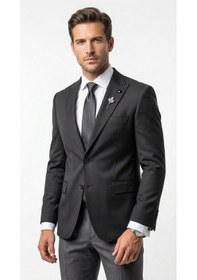 Resim Plus Scorpion Erkek Blazer Ceket Twill Puntolu Kırlangıç Yaka 2 Düğmeli Çift Yırtmaçlı Slim Fit Siyah 