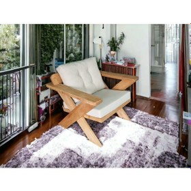 Resim Berlin Masif Ahşap Kestane Ağacı-1 Adet Tekli Koltuk Krem 