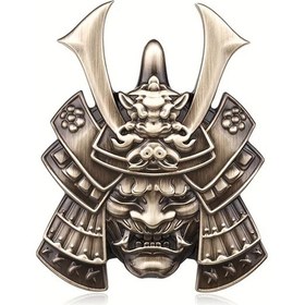 Resim Lumaworld Bronze Ghost Samurai Japon Samuray Çıkartması Araç Motosiklet İçin Dayanıklı Metal Oni Maskesi Ve Katana Tasarımı 