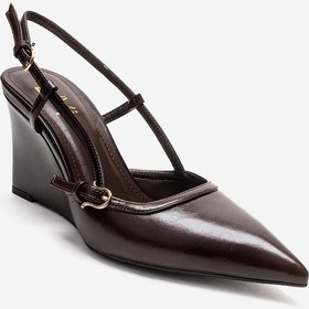 Resim Luvishoes Celıa Kahverengi Cilt Sivri Burunlu Kadın Dolgu Topuklu Ayakkabı Kahverengi 