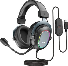 Resim FIFINE Mikrofonlu Oyun Kulaklığı, Kablolu Kulak Üstü Kulaklık, PC PS4 PS5 için USB Kulaklık, 3 EQ Modlu RGB Kulaklık, Surround Ses ve Kulak Yastığı 