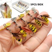 Resim 5 adet / Kutu Karbon Çelik Arı ve Yılan Balığı Fly Fishing Lures ile Döner Vurgulu Sıçrama Köpüğü - El ile Bağlanmış, Karışık Renk, Balık ve Levrek için İdeal, Tatlı ve Tuzlu Su Balıkçılığı için Mükemmel, Tuzlu Su Balıkçılığı Lures | Doğal Tasarım | Döner Lure, Balıkçılık Lures 