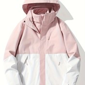 Resim Kadınlar için 3'ü 1 arada Dış Mekan Kışlık Ceket, Çıkarılabilir Astar, Rüzgar Geçirmez, Çapraz Renk Tasarımı ile Cep, Fermuarlı Kapüşonlu Mont, Günlük Giyim için Rüzgarlık Ceket | Kapüşonlu Ceket | Esnek Olmayan Kumaş 