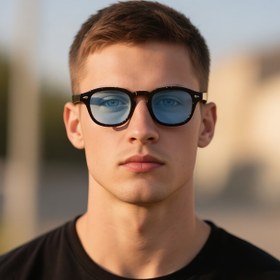 Resim 1 adet Vintage Yuvarlak Moda Gözlüğü Erkekler ve Kadınlar için - Retro Minimalist Tasarım Oval Şekil, Küçük Çerçeve, Aynalı Lensler, Siyah PC Çerçeve ve Lens, Dekoratif Kullanım için Mükemmel 