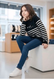 Resim Minimoda Kids Kız Çocuk Çizgili Nakışlı Kazak 
