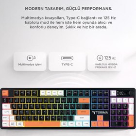 Resim Torima Oyuncu Klavyesi Rgb Işıklı Dijital Ekranlı 3 Modlu Mekanik Hisli Kablosuz Klavye TK14 Siyah 