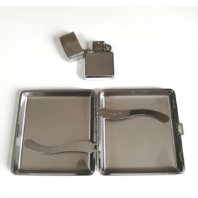 Resim ALCAN Gümüş Renk Metal Tabaka Metal Sigaralık Hediyelik Sigara Kutusu Benzinli Metal Çakmak Takımı 