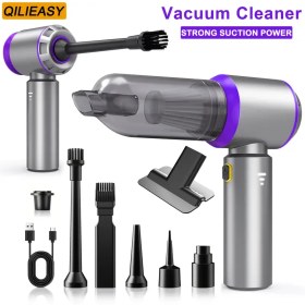 Resim QILIEASY Dörtü Bir Arada El Tipi Elektrikli Süpürge, 100W Yüksek Güç, 20000Pa Güçlü Emiş, Toz, Kirlilik ve Evcil Hayvan Tüyü İçin Uygun, USB Şarj Edilebilir, Çoklu Eklemli Taşınabilir Mini Çift Amaçlı Süpürge Ev ve Araba İçin 