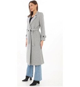 Resim Kadın Astarlı Balık Sırtı Kaşmir Kaşe Kaban - Gri Siyah 