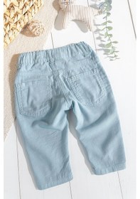 Resim Düğmeli Beli Lastikli Erkek Bebek Keten Pantolon 001 