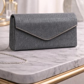 Resim Büşra Sultan Ayakkabı & Çanta Platin Çizgili Çupra Simli Mini Zarf Abiye Çanta | Modern ve Zarif Tasarım 19X10 CM 