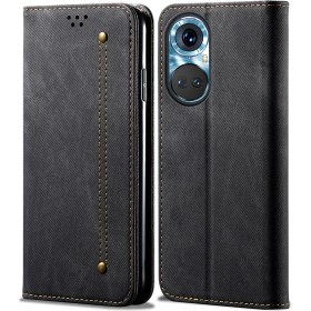 Resim Eabhulie Honor 50 Için Retro Kot Deri Flip Cüzdan Standlı Kılıf Kapaklı - Siyah (Yurt Dışından) 