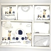 Resim Bebek Star Erkek Bebek Ayı ve Tavşan Desenli Gri 10'lu Hastane Çıkışı Seti 