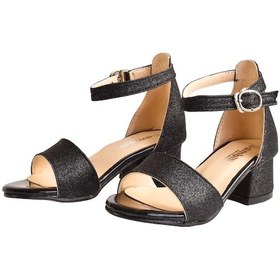 Resim Çocuk Parlak Simli Topuklu Abiye Ayakkabı Siyah 