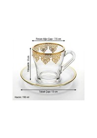 Resim Ottoman Boncuk Detaylı Altın Yaldızlı El Boyama 6 Kişilik Cam Çay Fincan Seti 6 X 190 Ml Gold 