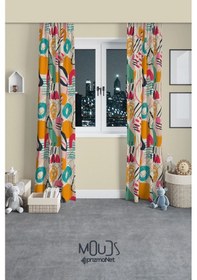 Resim Sanatsal Desenli Fon Perde Genç Odası Oturma Odası Süet Baskılı Ekstrafor Büzgü 2 Kanat Prd-2010 Çok Renkli 